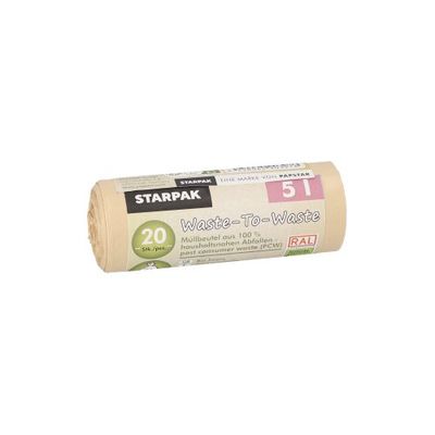 20 Müllbeutel aus 100% PCW &quot;Waste-To-Waste&quot; 5 l 44 cm x 36 cm beige – Karton (600 St.)
