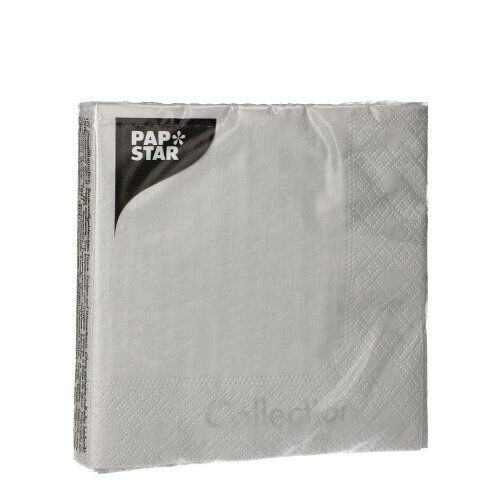20 Servietten, 3-lagig 1/4-Falz 25 cm x 25 cm silber – Karton (280 St.)