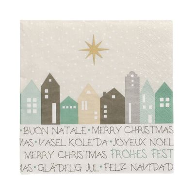 20 Servietten, 3-lagig 1/4-Falz 33 cm x 33 cm &quot;Christmas Village&quot; – Karton (300 St.)