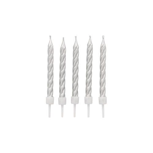 12 Geburtstagskerzen auf Halter 6 cm silber – Karton (120 St.)