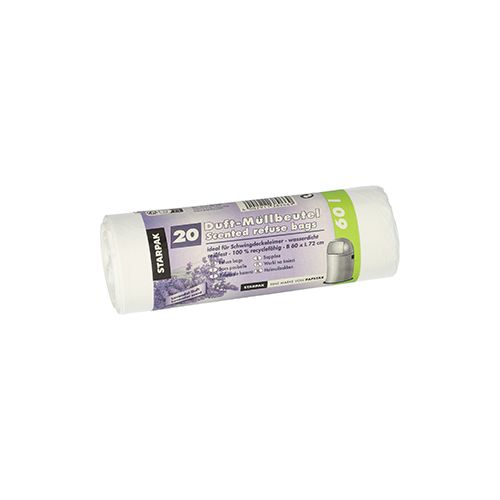 20 Müllbeutel, LDPE mit Duft 60 l 72 cm x 60 cm weiss - Lavender – Karton (320 St.)