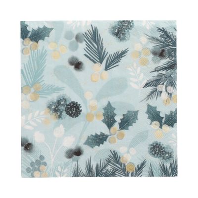 20 Servietten, 3-lagig 1/4-Falz 33 cm x 33 cm &quot;Blue Christmas&quot; – Karton (300 St.)