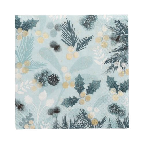 20 Servietten, 3-lagig 1/4-Falz 33 cm x 33 cm &quot;Blue Christmas&quot; – Karton (300 St.)