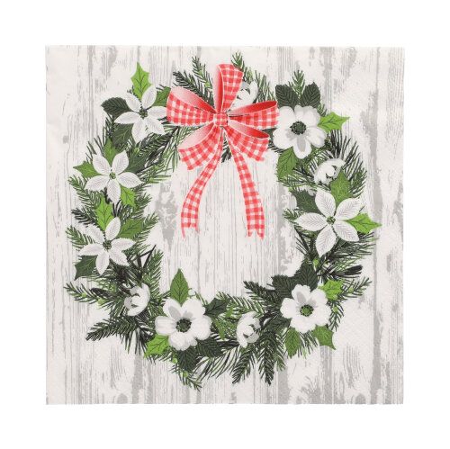 20 Servietten, 3-lagig 1/4-Falz 33 cm x 33 cm &quot;Christmas Wreath&quot; – Karton (300 St.)