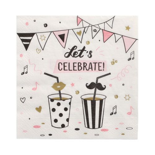 20 Servietten, 3-lagig 1/4-Falz 33 cm x 33 cm "Let's Celebrate" – Karton (300 St.) 20 Servietten, 3-lagig 1/4-Falz 33 cm x 33 cm "Let's Celebrate" – Karton (300 St.)