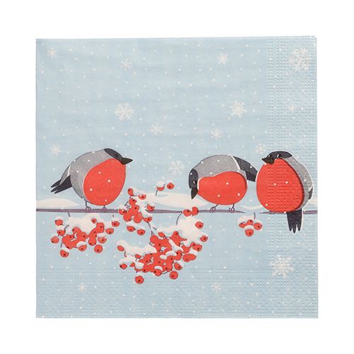 20 Servietten, 3-lagig 1/4-Falz 33 cm x 33 cm &quot;Red Gorded Birds&quot; – Karton (300 St.)
