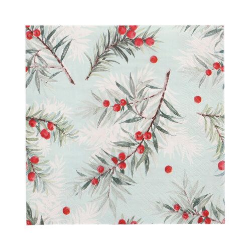 20 Servietten, 3-lagig 1/4-Falz 33 cm x 33 cm &quot;Yew Branches&quot; – Karton (300 St.)