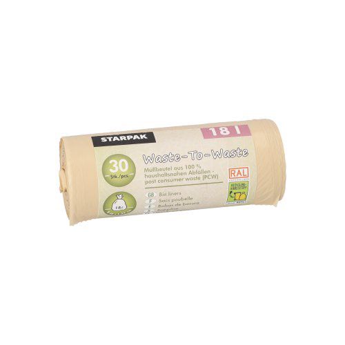 30 Müllbeutel aus 100% PCW &quot;Waste-To-Waste&quot; 18 l 52 cm x 46 cm beige – Karton (900 St.)