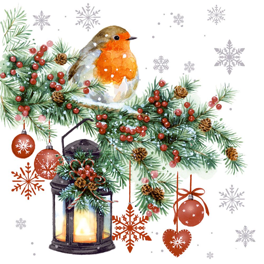 20 Servietten, 3-lagig 1/4-Falz 33 cm x 33 cm &quot;Winter Bird&quot; – Karton (160 St.)