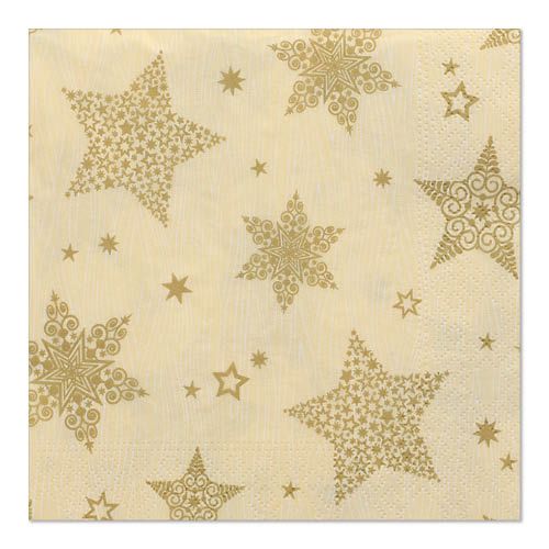 20 Servietten, 3-lagig 1/4-Falz 33 cm x 33 cm creme &quot;Christmas Shine&quot; – Karton (300 St.)