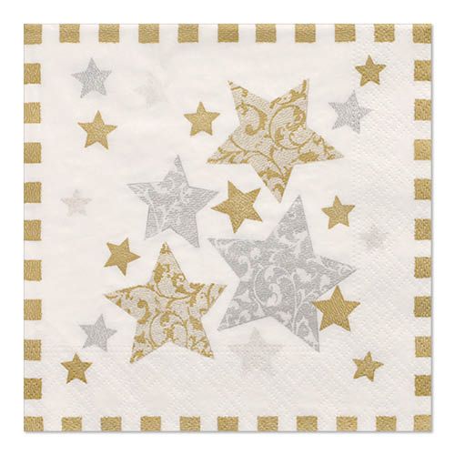 100 Servietten, 3-lagig 1/4-Falz 33 cm x 33 cm &quot;Stardust&quot; – Karton (600 St.)