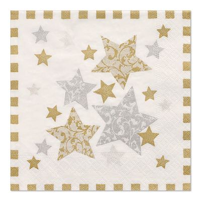 100 Servietten, 3-lagig 1/4-Falz 33 cm x 33 cm &quot;Stardust&quot; – Karton (600 St.)