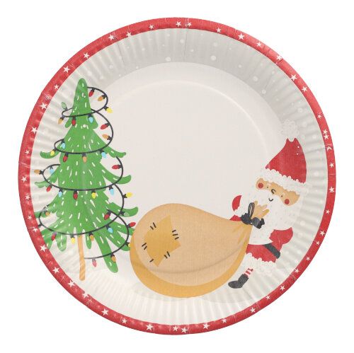 10 Teller, Pappe rund Ø 23 cm &quot;Lutins de Noel&quot; – Karton (200 St.)