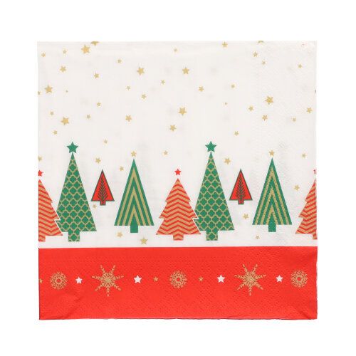 100 Servietten, 3-lagig 1/4-Falz 33 cm x 33 cm &quot;Plain Christmas Trees&quot; – Karton (600 St.)