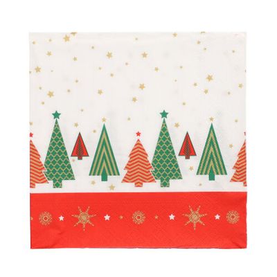 100 Servietten, 3-lagig 1/4-Falz 33 cm x 33 cm &quot;Plain Christmas Trees&quot; – Karton (600 St.)