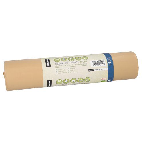 20 Müllsäcke aus 100% PCW &quot;Waste-To-Waste&quot; 120 l 109 cm x 70,5 cm braun – Karton (200 St.)