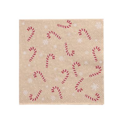 20 Servietten, 3-lagig 1/4-Falz 25 cm x 25 cm natur &quot;Candy Canes&quot; aus recyceltem Papier – Karton (280 St.)