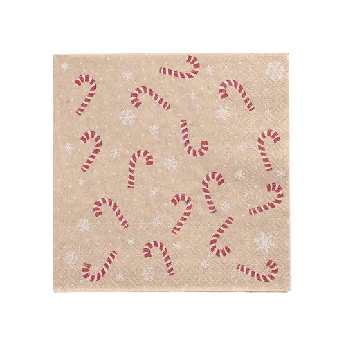 20 Servietten, 3-lagig 1/4-Falz 25 cm x 25 cm natur &quot;Candy Canes&quot; aus recyceltem Papier – Karton (280 St.)