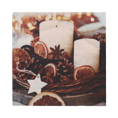 20 Servietten, 3-lagig 1/4-Falz 33 cm x 33 cm "Candles and Pine Cones" – Karton (300 St.)