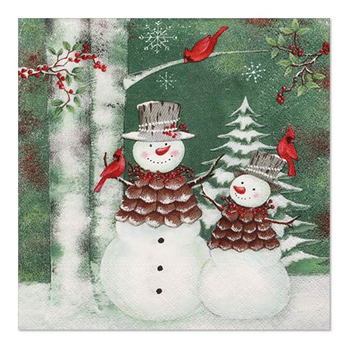20 Servietten, 3-lagig 1/4-Falz 33 cm x 33 cm &quot;Forest Snowmen&quot; – Karton (300 St.)