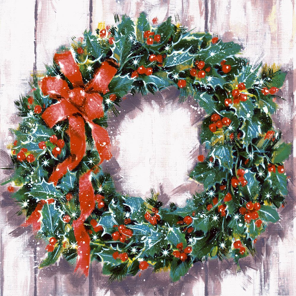 20 Servietten, 3-lagig 1/4-Falz 33 cm x 33 cm &quot;Classic Wreath&quot; – Karton (160 St.)