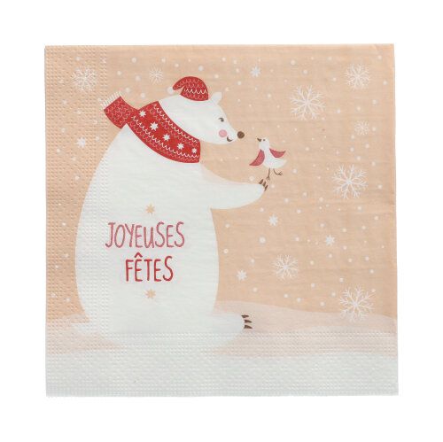 20 Servietten, 3-lagig 1/4-Falz 33 cm x 33 cm &quot;L&#39;ours Blanc&quot; – Karton (300 St.)
