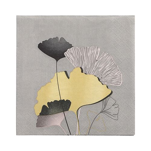 20 Servietten, 3-lagig 1/4-Falz 33 cm x 33 cm &quot;Golden Ginko&quot; – Karton (200 St.)