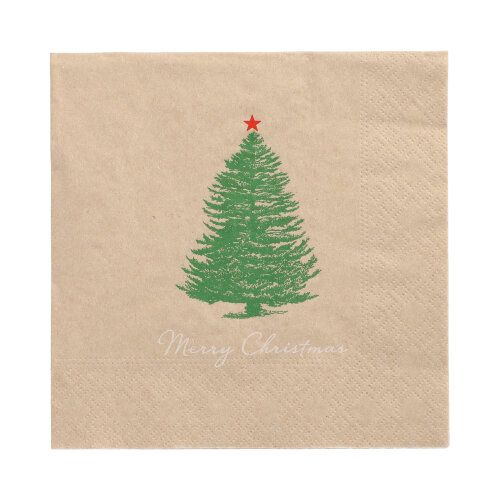 20 Servietten, 3-lagig 1/4-Falz 33 cm x 33 cm natur &quot;Christmastree with Star&quot; aus recyceltem Papier – Karton (300 St.)