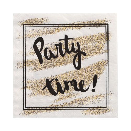 20 Servietten, 3-lagig 1/4-Falz 33 cm x 33 cm &quot;Party Time&quot; – Karton (300 St.)