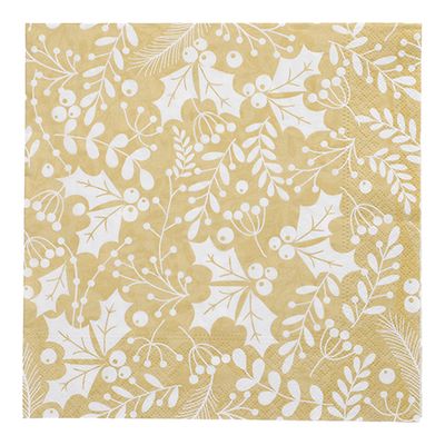 20 Servietten, 3-lagig 1/4-Falz 40 cm x 40 cm gold &quot;Houx et Gui&quot; – Karton (300 St.)