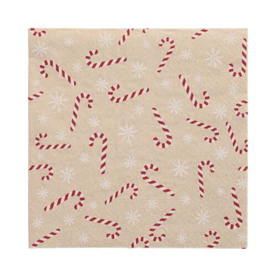 20 Servietten, 3-lagig 1/4-Falz 33 cm x 33 cm natur &quot;Candy Canes&quot; aus recyceltem Papier – Karton (300 St.)