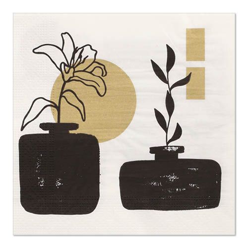 20 Servietten, 3-lagig 1/4-Falz 33 cm x 33 cm gold &quot;Modern Vases&quot; – Karton (200 St.)