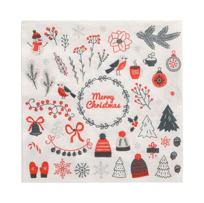 20 Servietten, 3-lagig 1/4-Falz 33 cm x 33 cm "Winter Symbols" – Karton (300 St.)