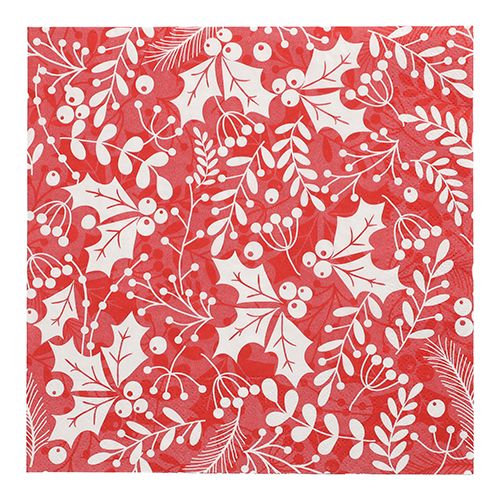 20 Servietten, 3-lagig 1/4-Falz 40 cm x 40 cm rot &quot;Houx et Gui&quot; – Karton (300 St.)