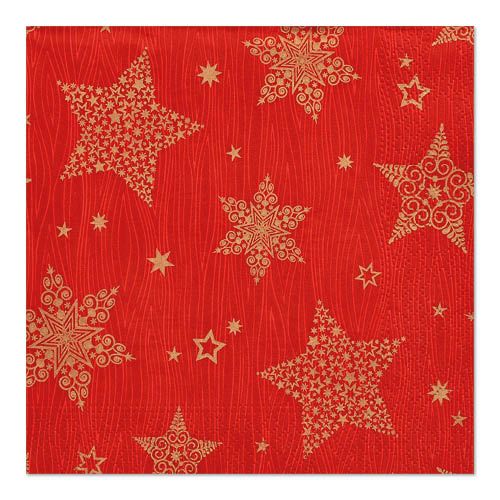 20 Servietten, 3-lagig 1/4-Falz 33 cm x 33 cm rot &quot;Christmas Shine&quot; – Karton (300 St.)