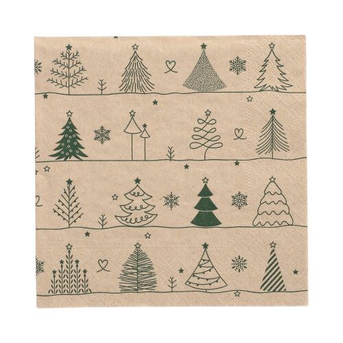 20 Servietten, 3-lagig 1/4-Falz 33 cm x 33 cm natur &quot;Various X-Mas Trees&quot; aus recyceltem Papier – Karton (300 St.)