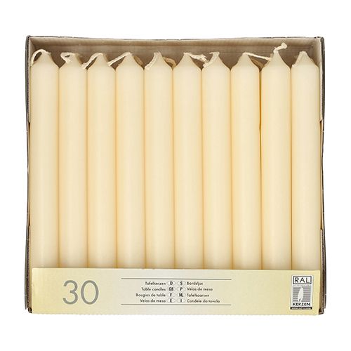 30 Tafelkerzen Ø 2,1 cm · 19,6 cm creme – Karton (120 St.)