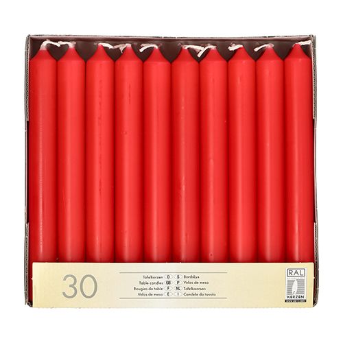 30 Tafelkerzen Ø 2,1 cm · 19,6 cm rot – Karton (120 St.)