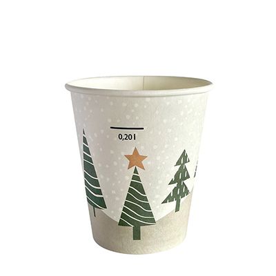 50 Trinkbecher, Pappe "To Go" 0,2 l Ø 8 cm · 9,9 cm "Winter Forest" – Karton (1000 St.)