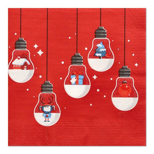 20 Servietten, 3-lagig 1/4-Falz 33 cm x 33 cm rot &quot;Lighting&quot; – Karton (300 St.)