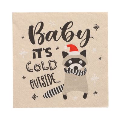 20 Servietten, 3-lagig 1/4-Falz 33 cm x 33 cm natur "It´s cold outside" aus recyceltem Papier – Karton (300 St.)