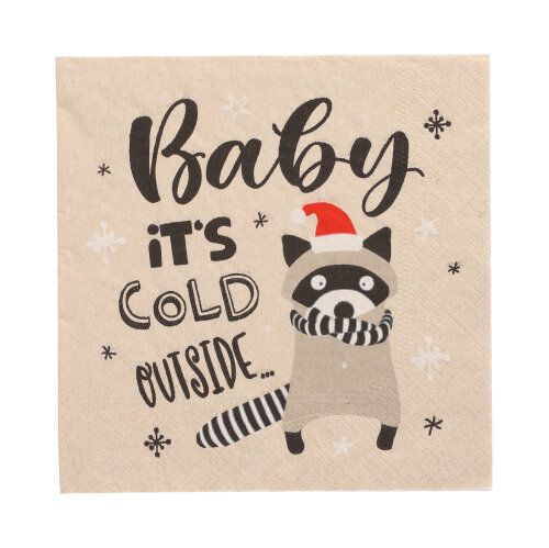 20 Servietten, 3-lagig 1/4-Falz 33 cm x 33 cm natur &quot;It´s cold outside&quot; aus recyceltem Papier – Karton (300 St.)
