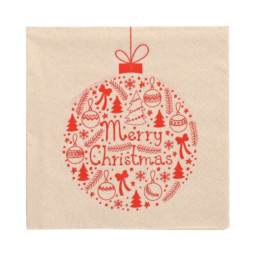 20 Servietten, 3-lagig 1/4-Falz 33 cm x 33 cm natur &quot;Christmas Ball&quot; aus recyceltem Papier – Karton (300 St.)