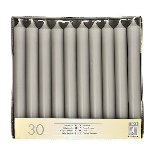 30 Tafelkerzen Ø 2,1 cm · 19,6 cm grau – Karton (120 St.)