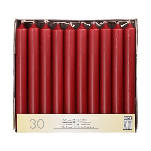 30 Tafelkerzen Ø 2,1 cm · 19,6 cm bordeaux – Karton (120 St.)