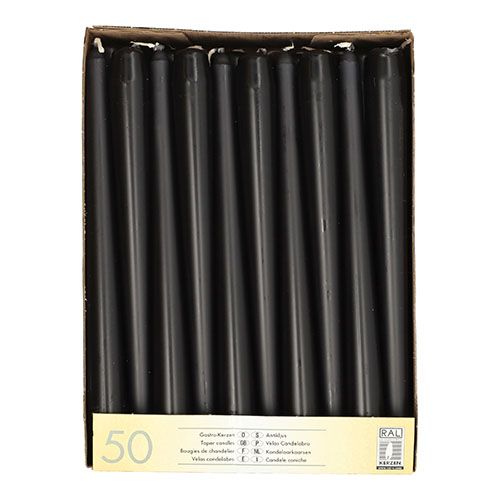 50 Leuchterkerzen Ø 2,2 cm · 25 cm schwarz – Karton (100 St.)