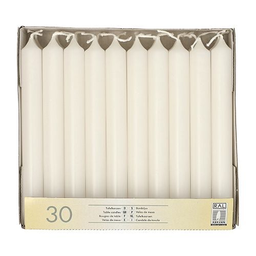 30 Tafelkerzen Ø 2,1 cm · 19,6 cm weiss – Karton (120 St.)