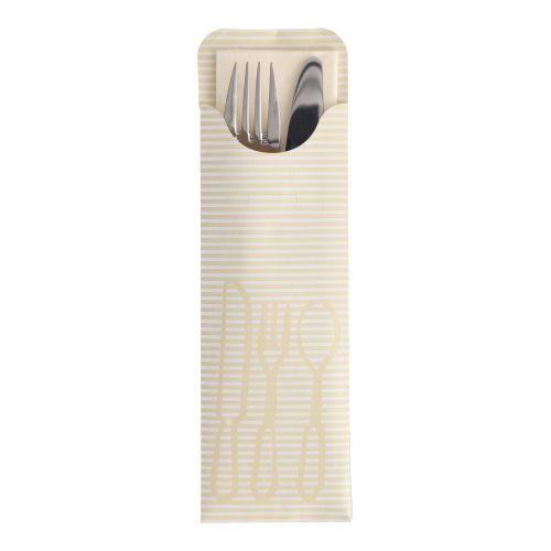 100 Bestecktaschen 23,5 cm x 7,3 cm creme inkl. farbiger Serviette – Karton (500 St.)