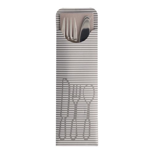 100 Bestecktaschen 23,5 cm x 7,3 cm grau inkl. farbiger Serviette – Karton (500 St.)
