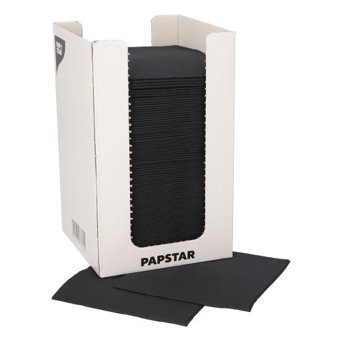 100 Servietten, 2-lagig &quot;PUNTO&quot; 1/4-Falz 20 cm x 20 cm schwarz in Spenderbox – Karton (1400 St.)